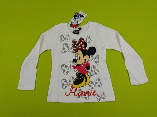 Langarmshirt Disney Minnie Maus Weiß mit Pailletten Gr. 98 - 128 cm