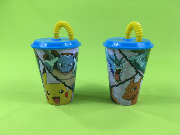 Trinkbecher Pokemon mit Deckel+Strohhalm 430 ml